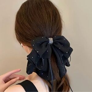 Elegant Black Bow Hair Clip with Sparkling Accents NWOT
